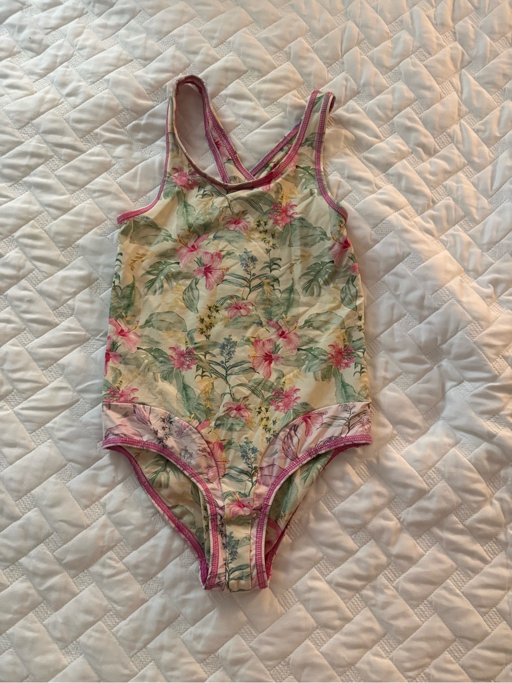 LoveShackFancy Kids One-Piece Swimsuit in Cream, Pink, Green